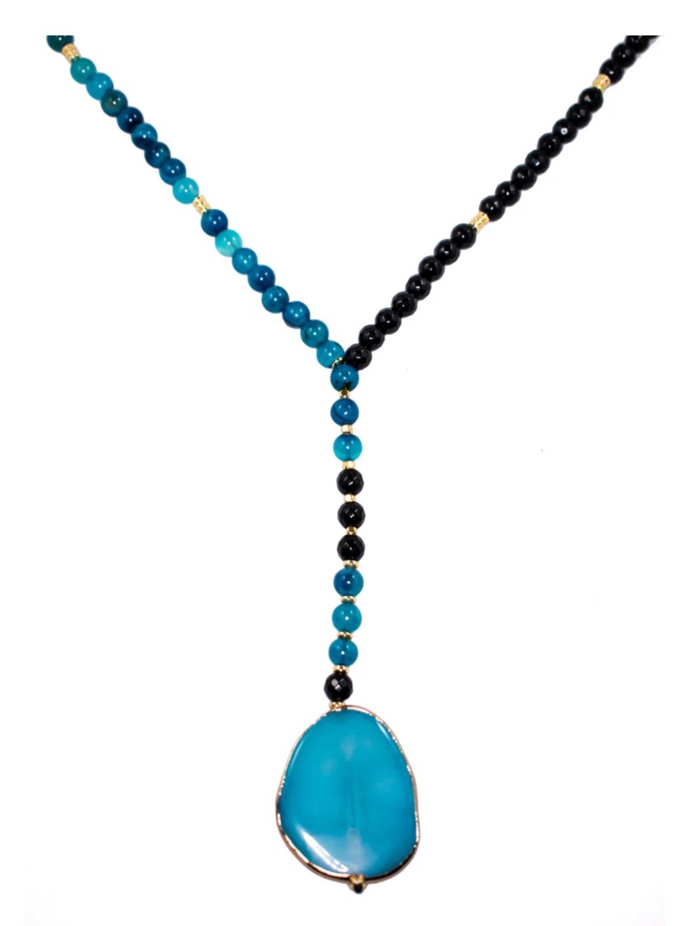 Justyna Kaminska JKNY “ The Y Agate Necklace” Blue and Black Agate  NWT